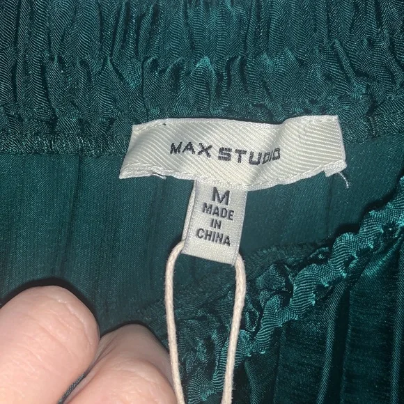 NWT Max Studio Green Accordion Pleated Midi Skirt in Size Medium - Picture 2 of 4